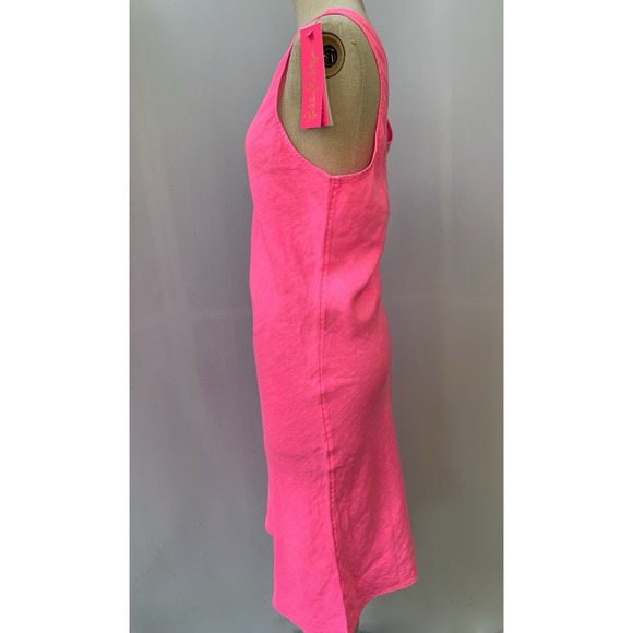Lilly Pulitzer Dress Medium Pink Solid Florin Linen Maxi Sleeveless V Neck - Picture 4 of 12